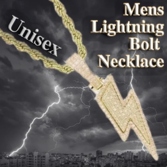Mens' Zircon Lightning Bolt Pendant Necklace Chain Punk Pendant Hip Hop - Picture 1 of 9